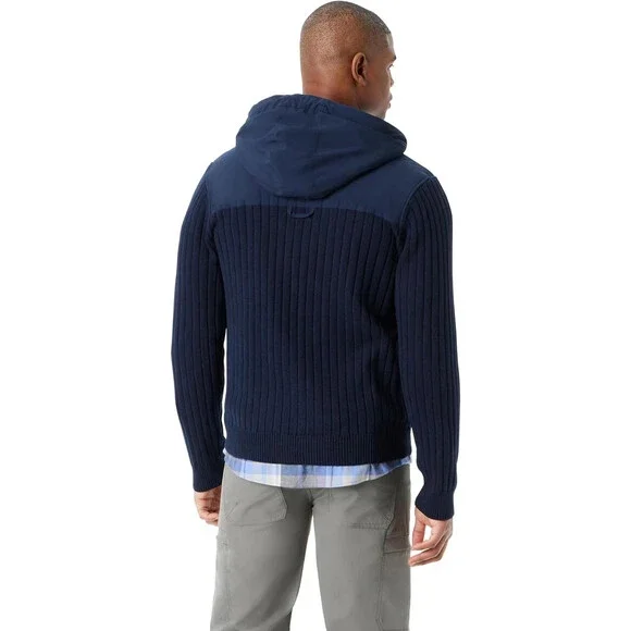 Bass Outdoor Mixed Media Jacket Mens 2XL Blue Long Sleeve Hooded Full Zip UPS289